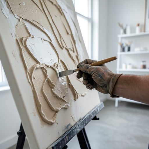 Professional artist creating a handmade abstract painting with heavy texture