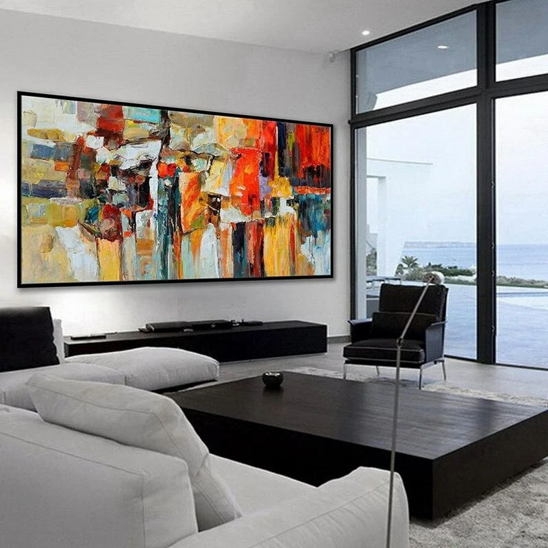 Urban Reflections: A Vibrant Abstract Cityscape Art for Dining Room