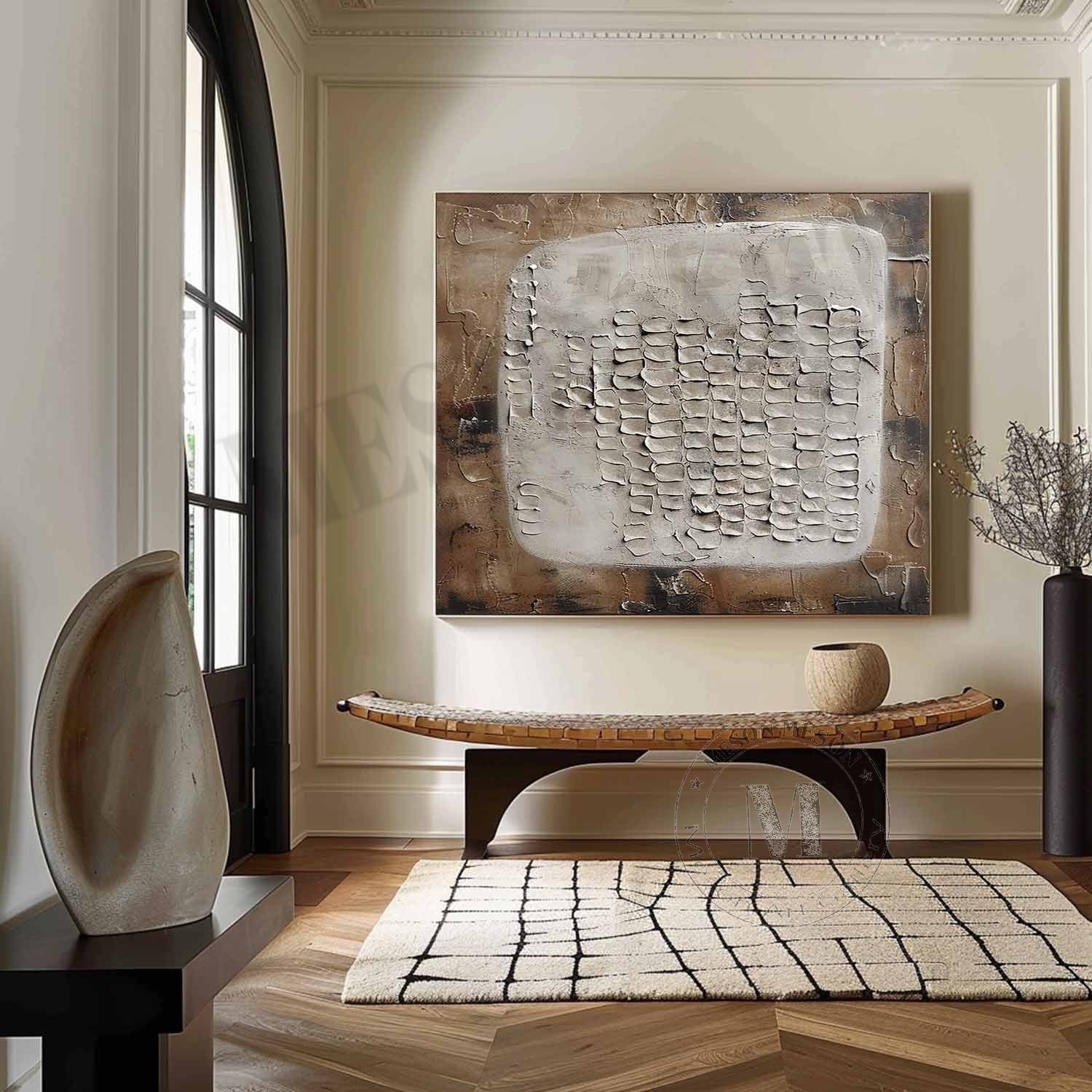 Urban Grid: A Textured Plaster Wall Art for Modern Office Decor