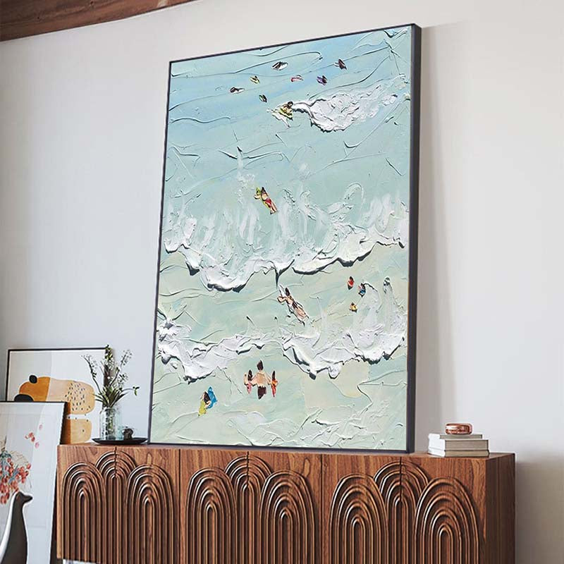 Summer Splash: A Textured Abstract Beach Art for Bathroom Decor