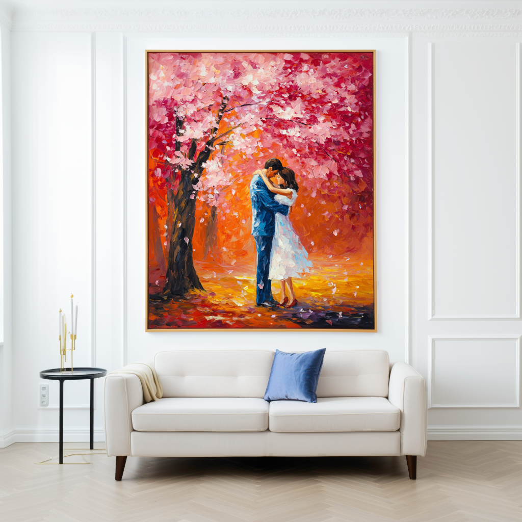 Autumn Romance: A Textured Romantic Wall Art for Bedroom Decor