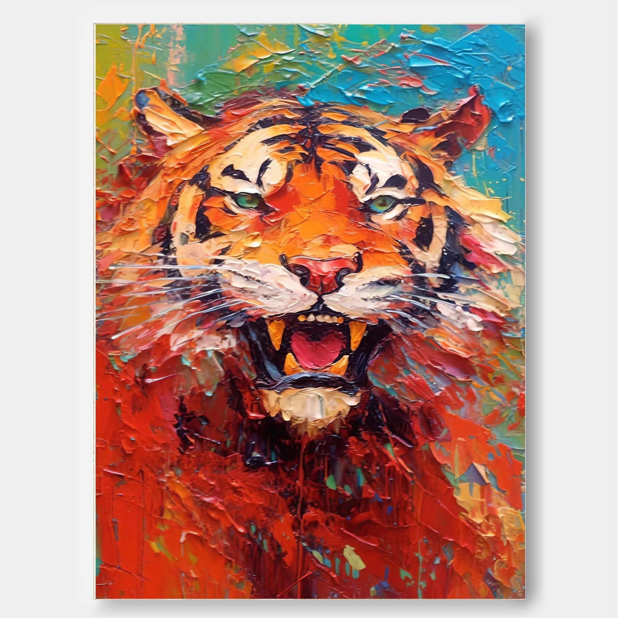Primal Fire: A Textured Tiger Wall Art for Modern Office Decor