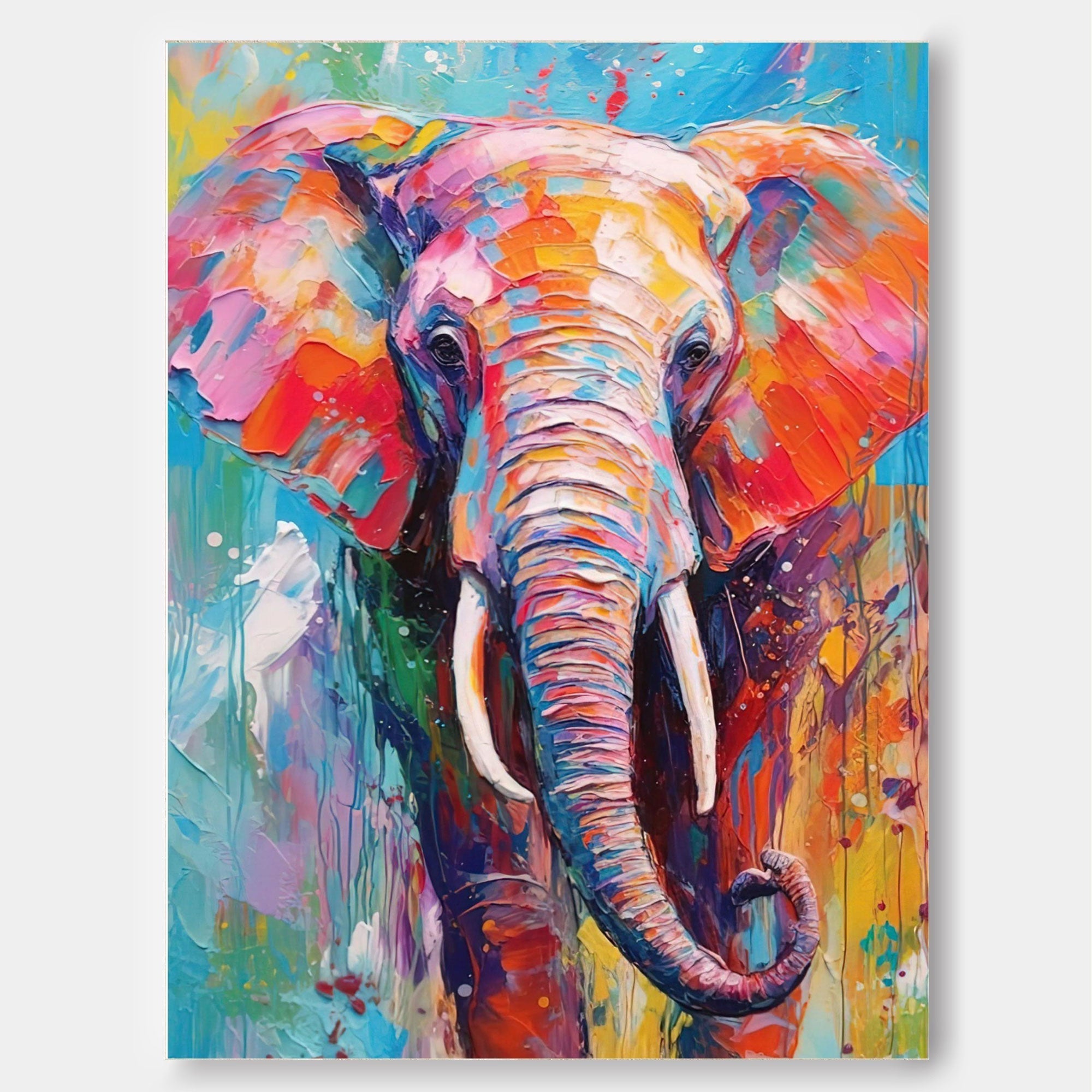 Chromatic Spirit: Vibrant Elephant Wall Art for Living Room Decor