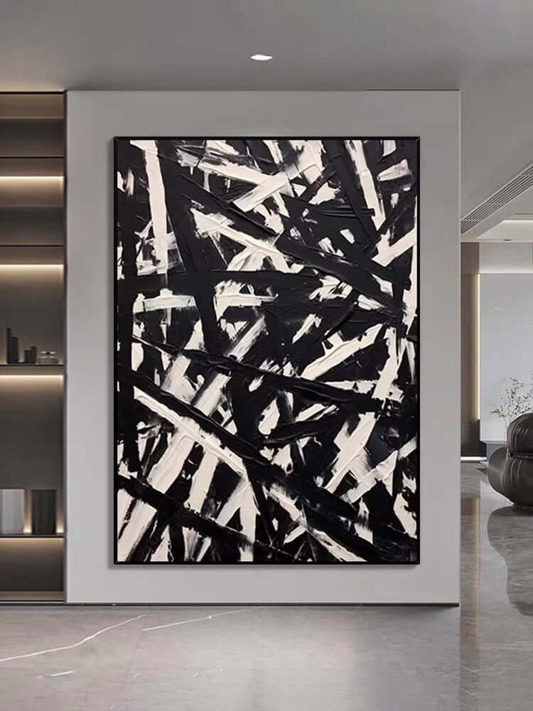 Fractured Lines: A Bold Contemporary Abstract Wall Art in Black and White