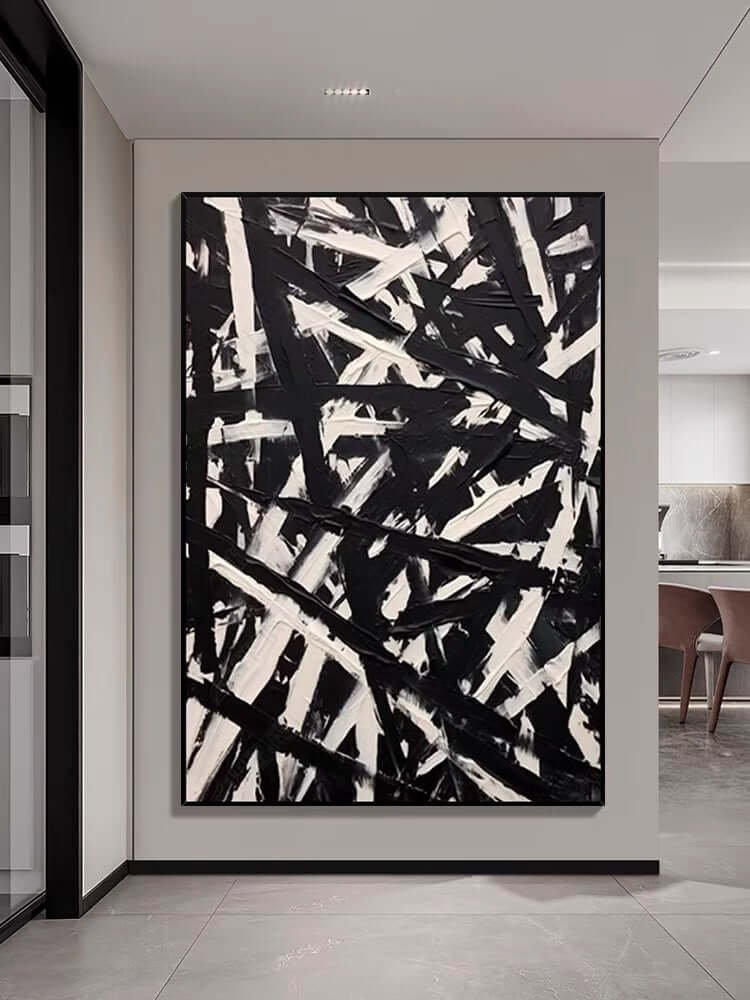 Fractured Lines: A Bold Contemporary Abstract Wall Art in Black and White
