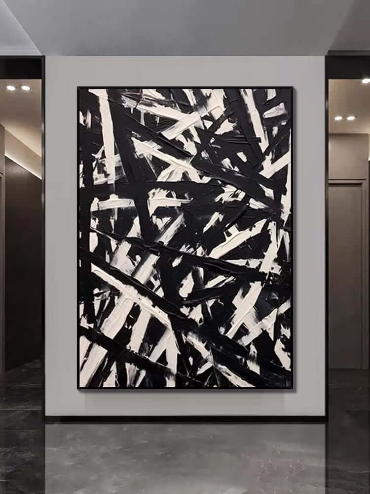 Fractured Lines: A Bold Contemporary Abstract Wall Art in Black and White