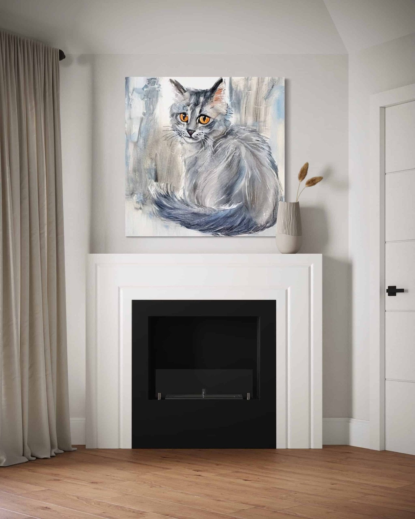 Amber Gaze: A Soulful Contemporary Cat Animal Wall Art