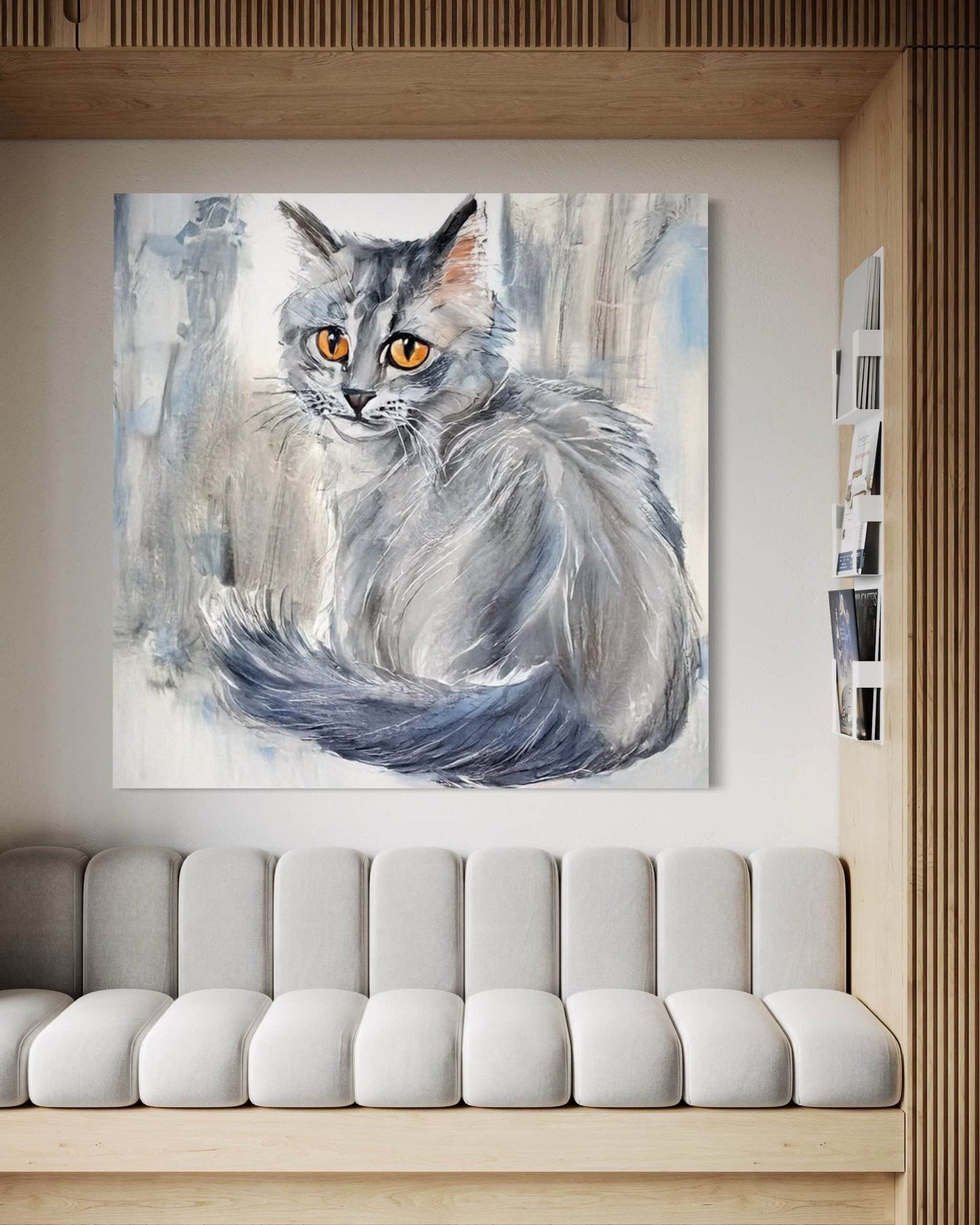 Amber Gaze: A Soulful Contemporary Cat Animal Wall Art