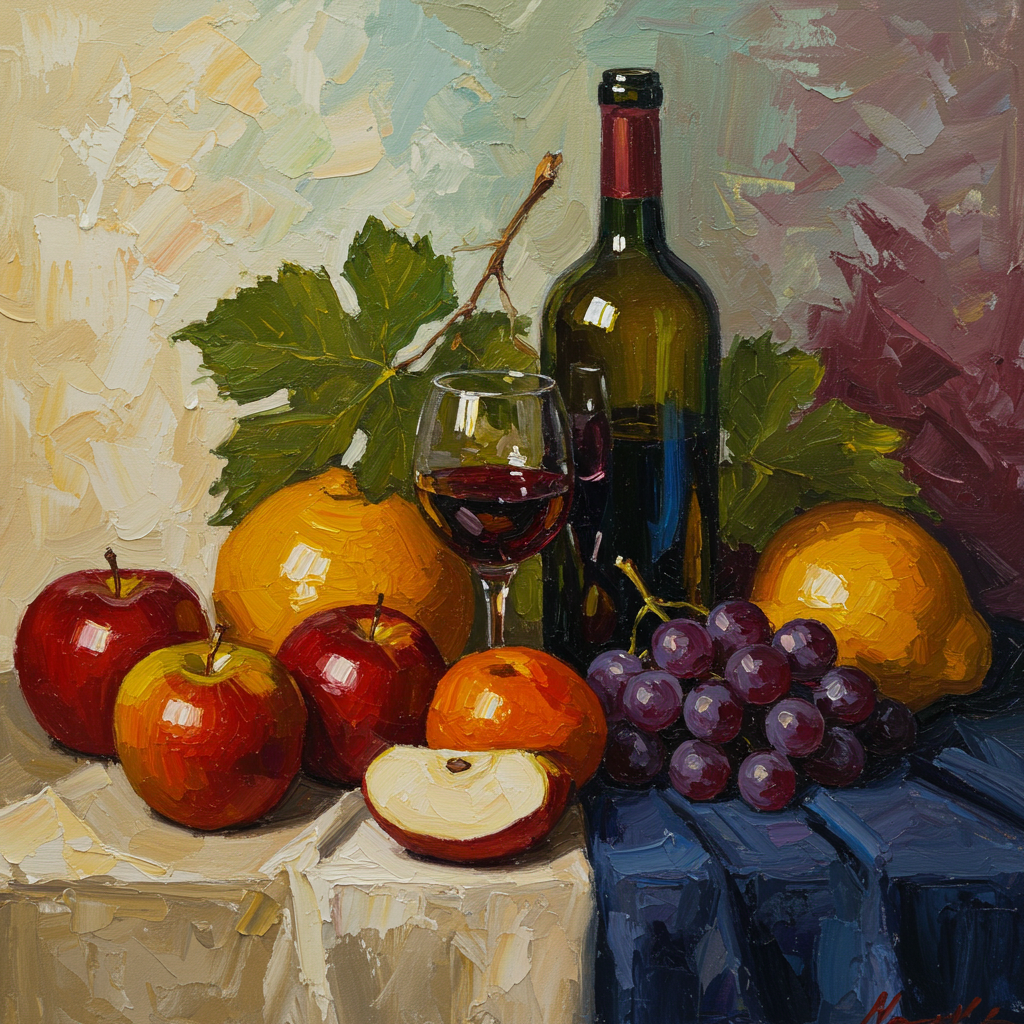 The Harvest Table: A Rustic Still Life Canvas Painting for Your Dining Room