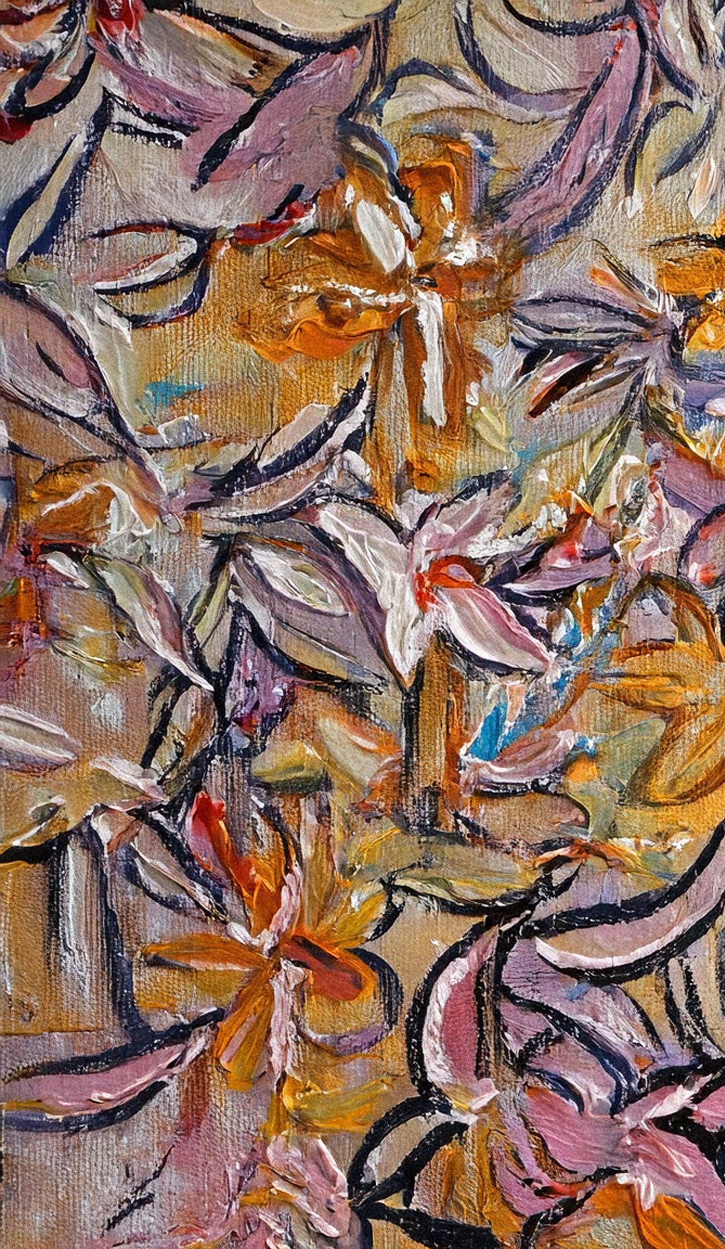 Autumnal Tapestry: A Richly Textured Floral Canvas Painting for a Warm Interior