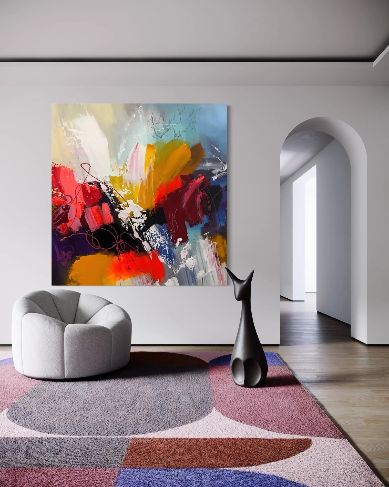 Chromatic Chaos: A Colorful Abstract Art for Living Room Walls