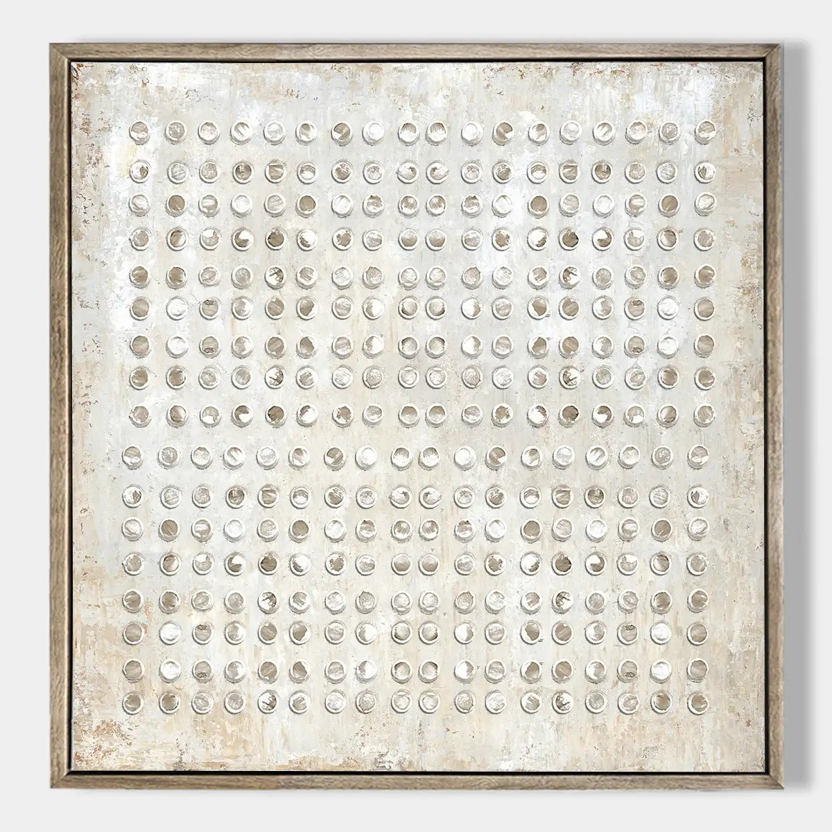 Pale Abacus: Textured Neutral Abstract Painting with 3D Circular Relief