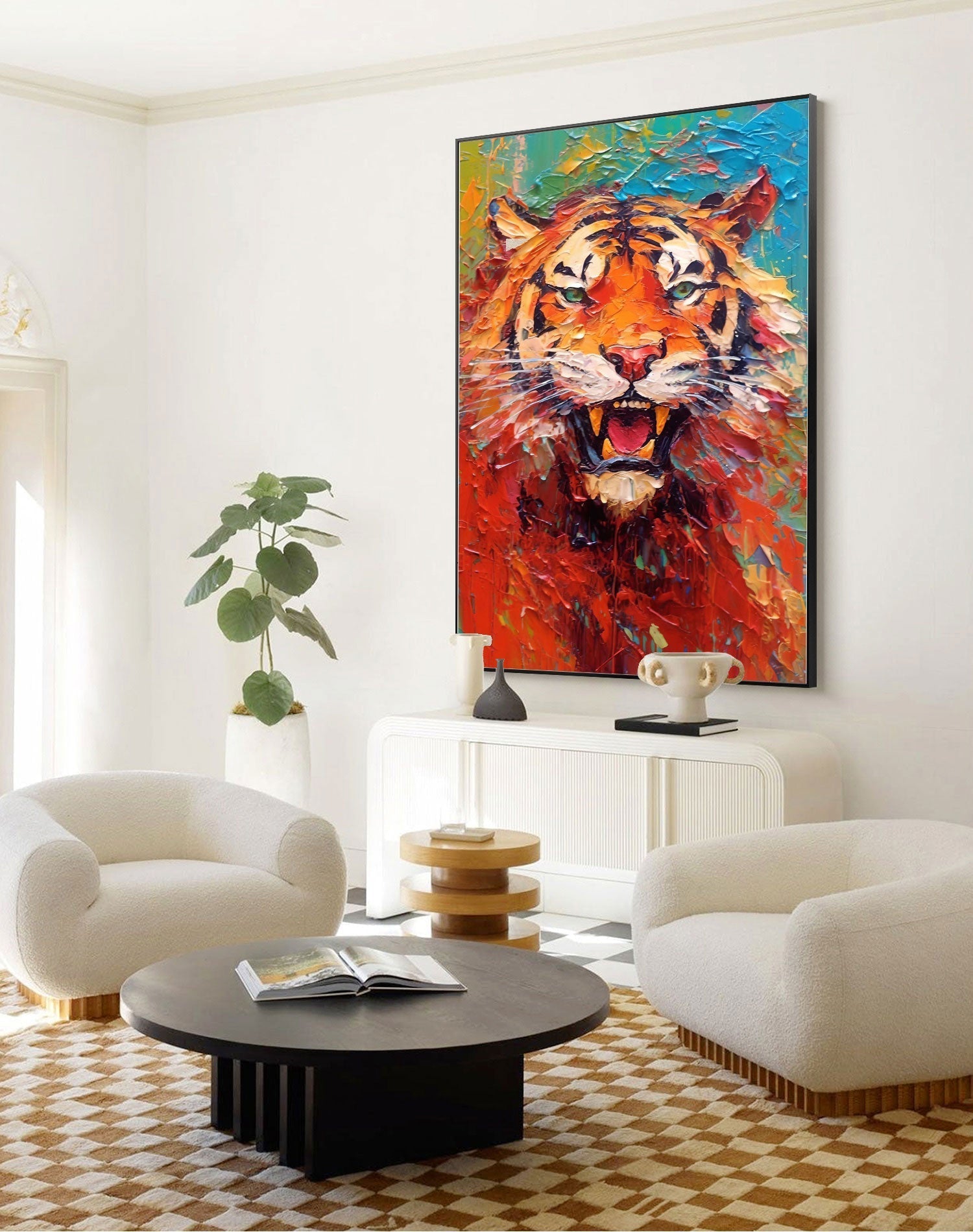 Primal Fire: A Textured Tiger Wall Art for Modern Office Decor