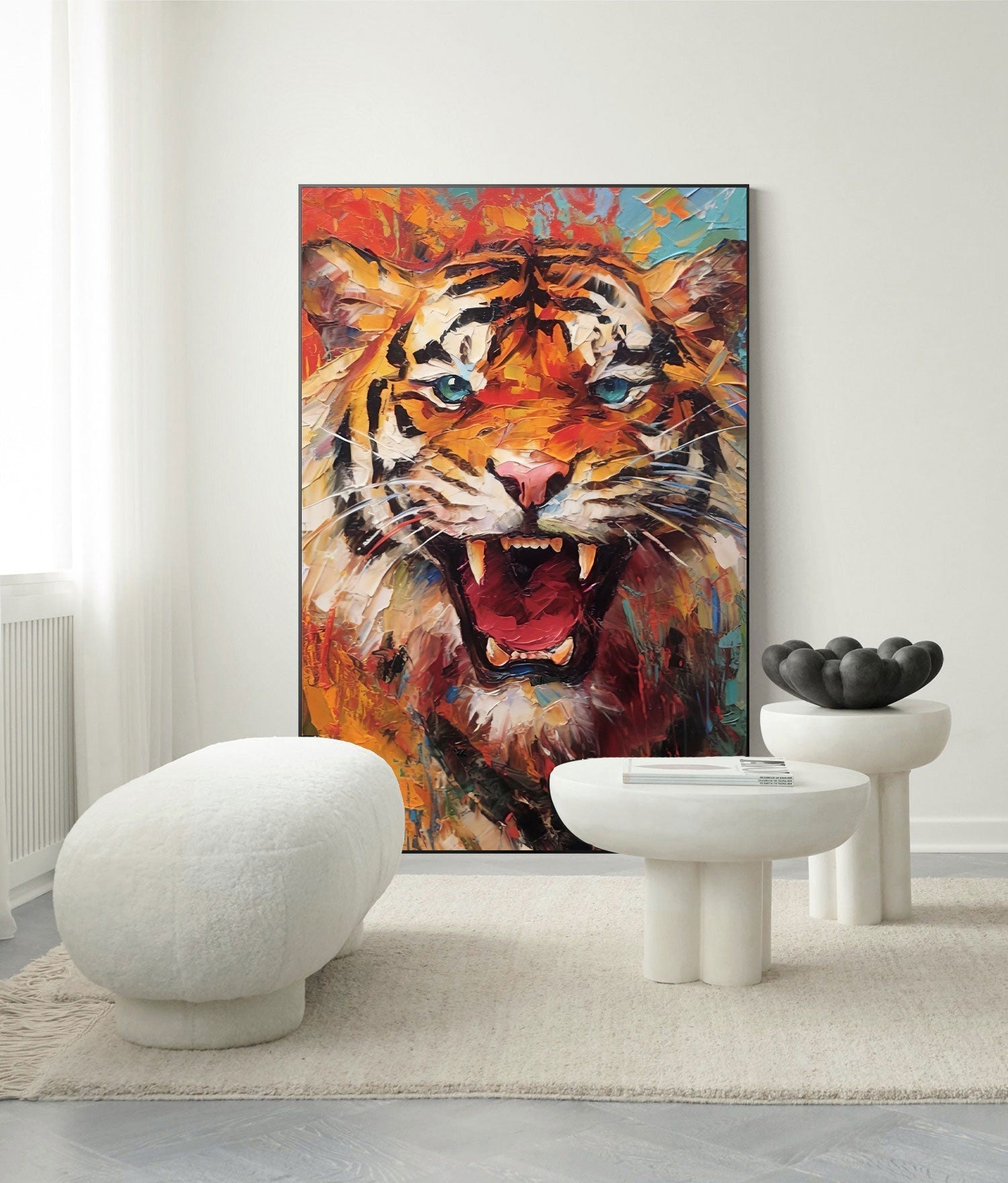 Primal Roar: A Textured Tiger Wall Art for Modern Office Decor