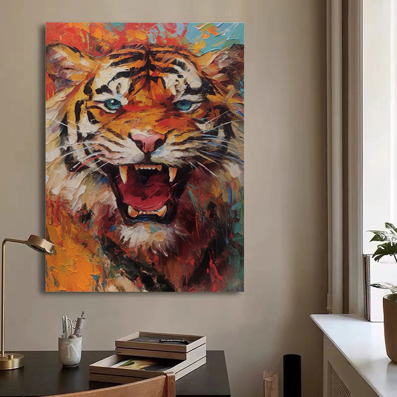 Primal Roar: A Textured Tiger Wall Art for Modern Office Decor