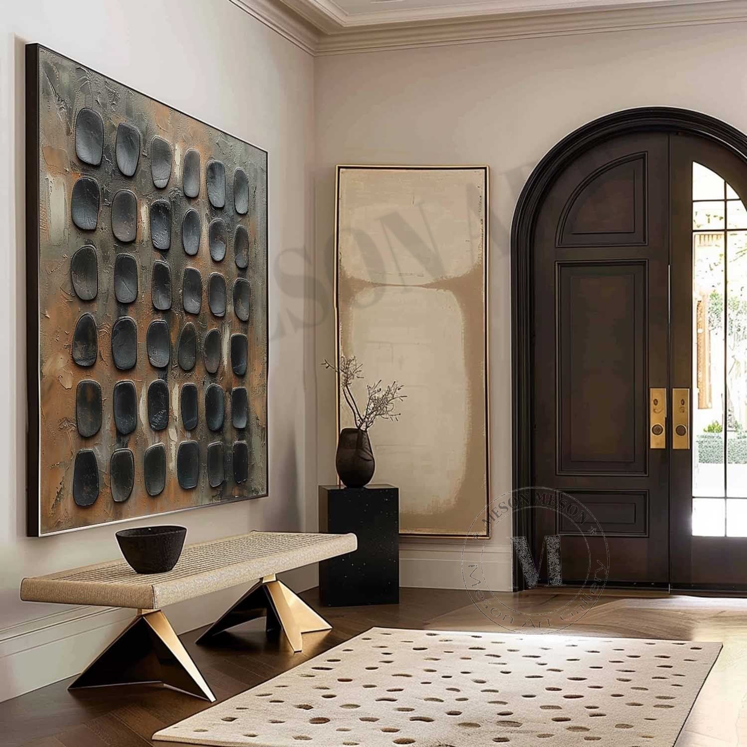 Stone Matrix: Industrial Wabi Sabi Textured Wall Art with Sculptural 3D Relief