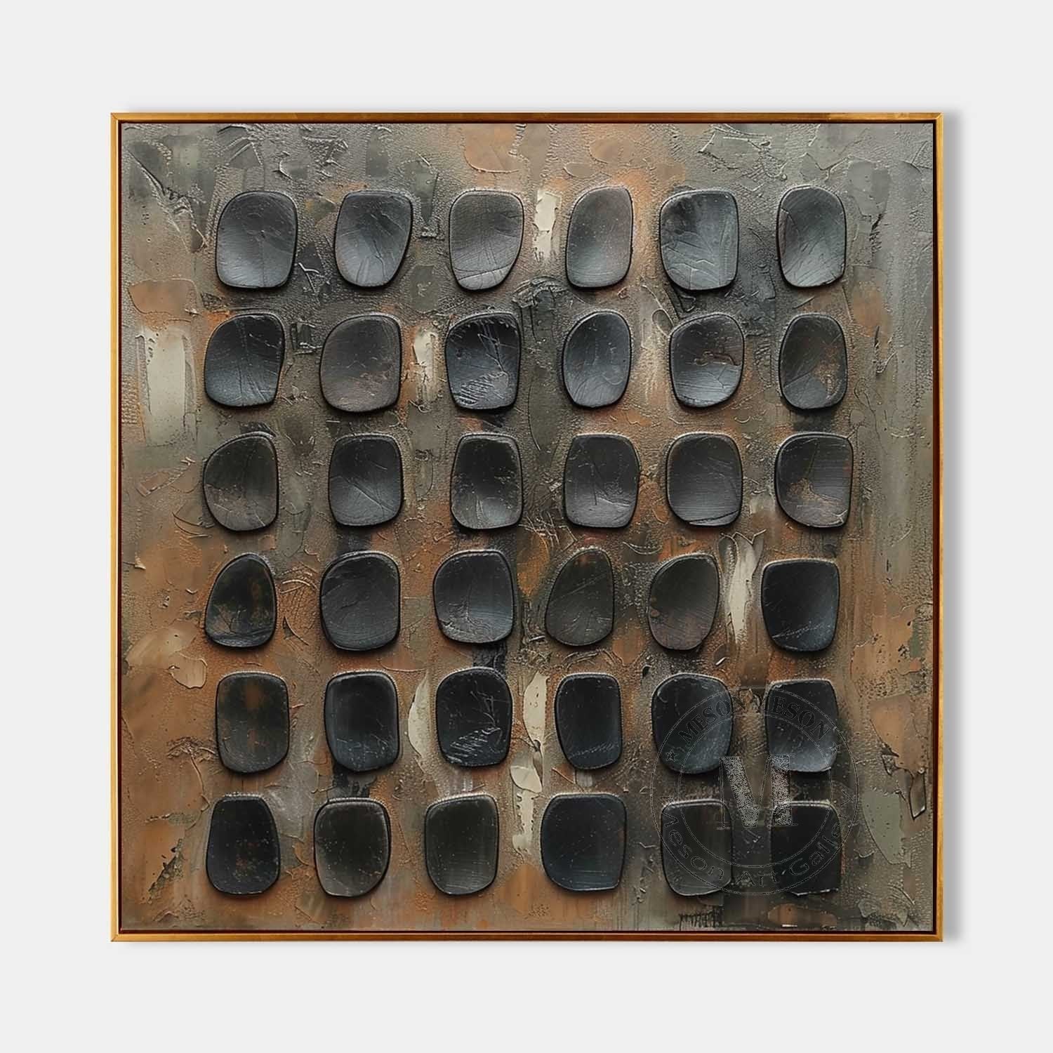 Stone Matrix: Industrial Wabi Sabi Textured Wall Art with Sculptural 3D Relief