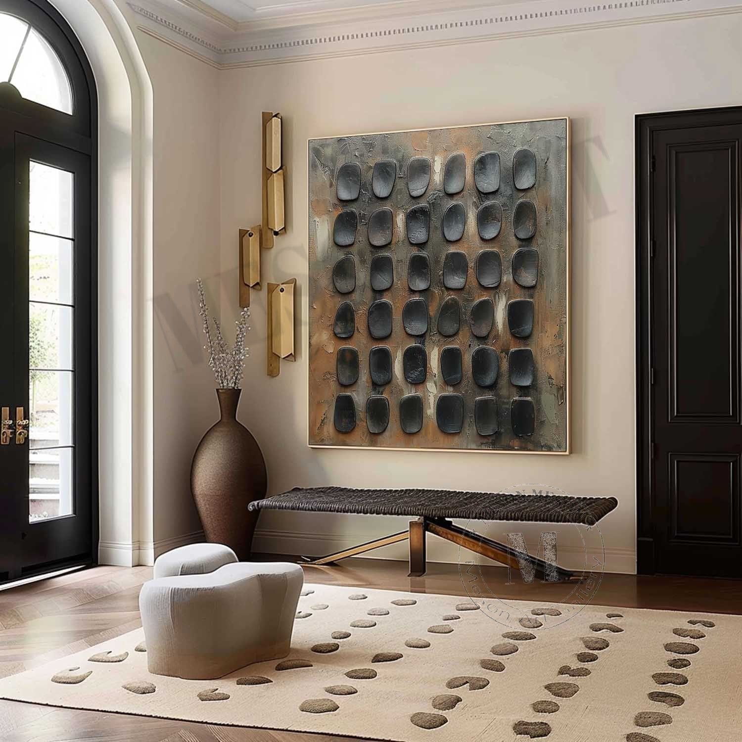 Stone Matrix: Industrial Wabi Sabi Textured Wall Art with Sculptural 3D Relief