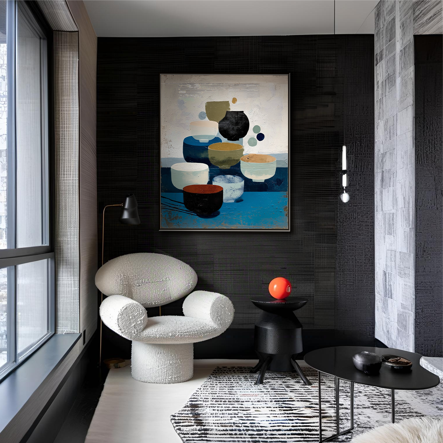 Vessels of Tranquility: Wabi Sabi Textured Abstract Still Life Painting for Dining Room