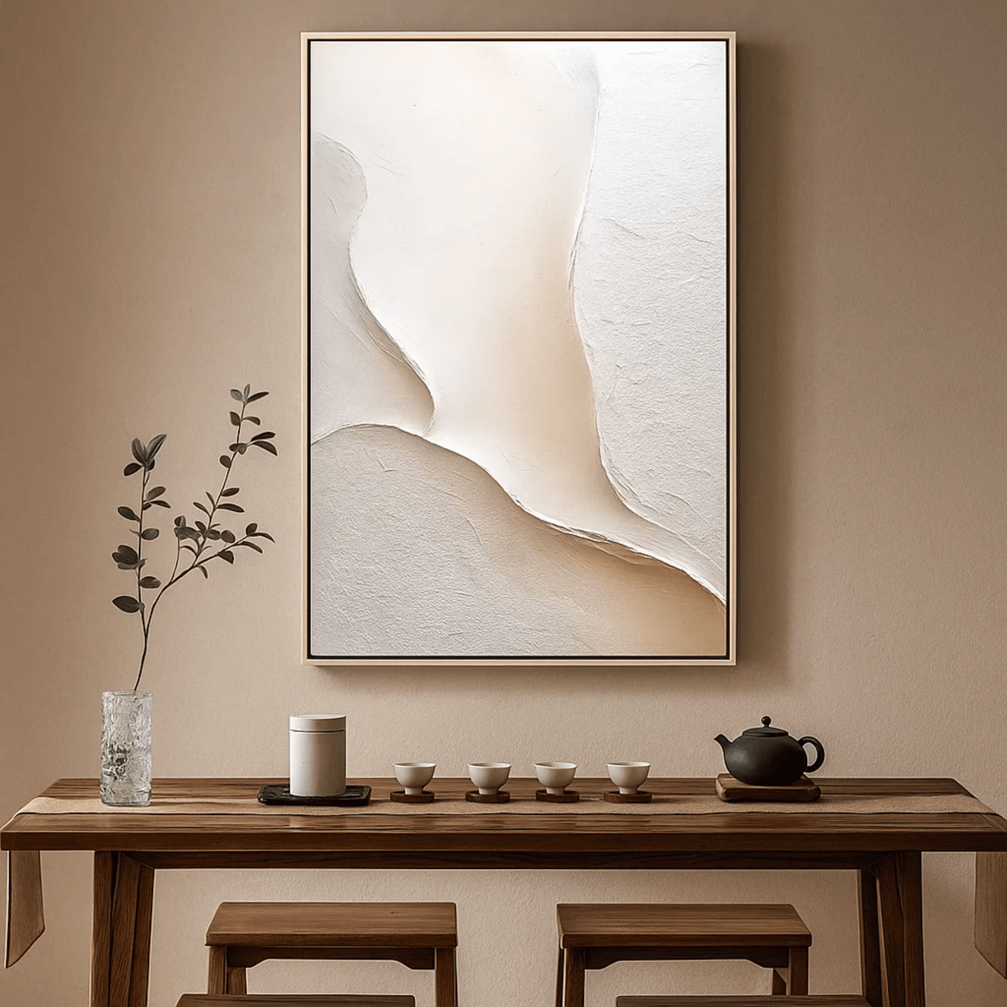 Minimalist Beige White Abstract Painting - Textured Wall Art Canvas - Oil Painting for Living Room Bedroom Office Entryway Hallway