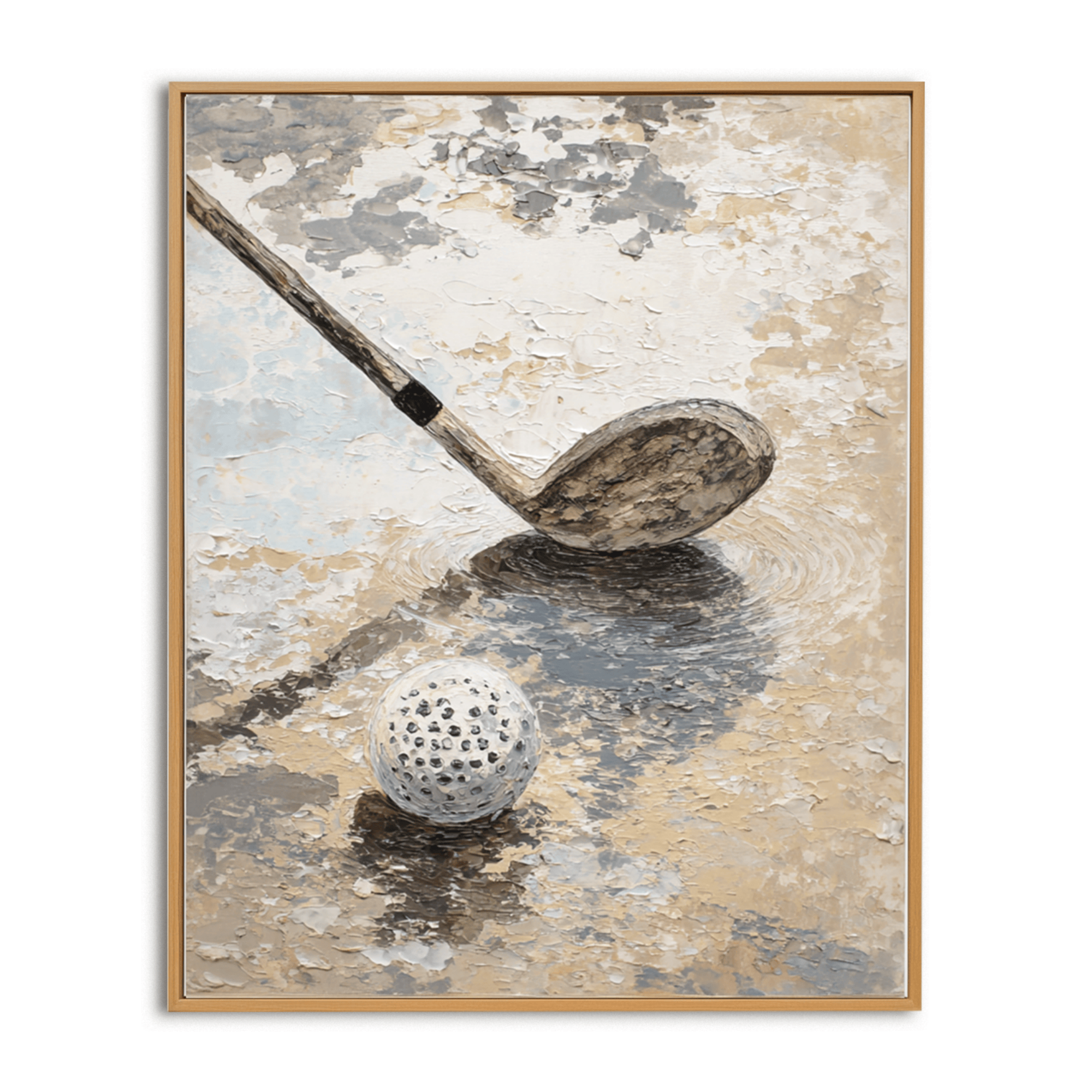 Neutral Golf Wall Art, Textured Beige Gray Canvas Painting for Sports Room or Office