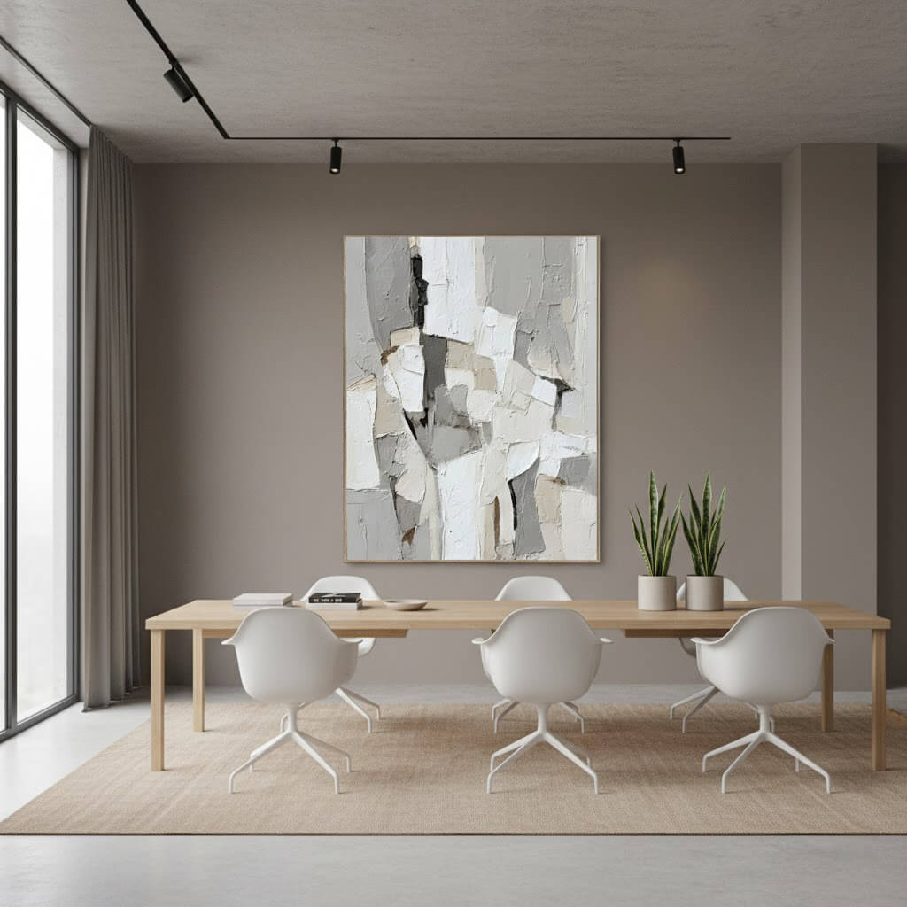 Pale Strata: Textured Neutral Abstract Painting with Wabi Sabi Layers