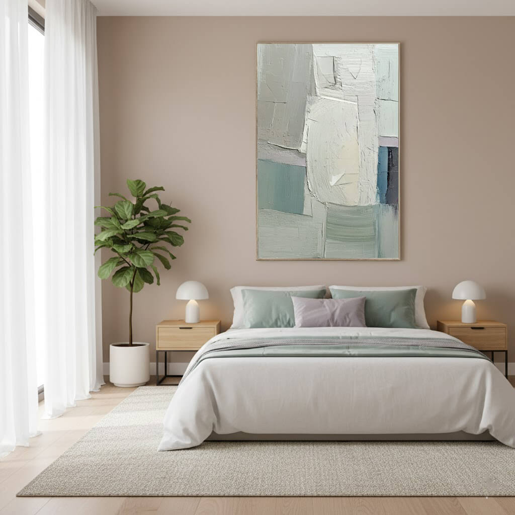 Softened Geometry: Textured Pastel Geometric Abstract Painting for Nursery Decor