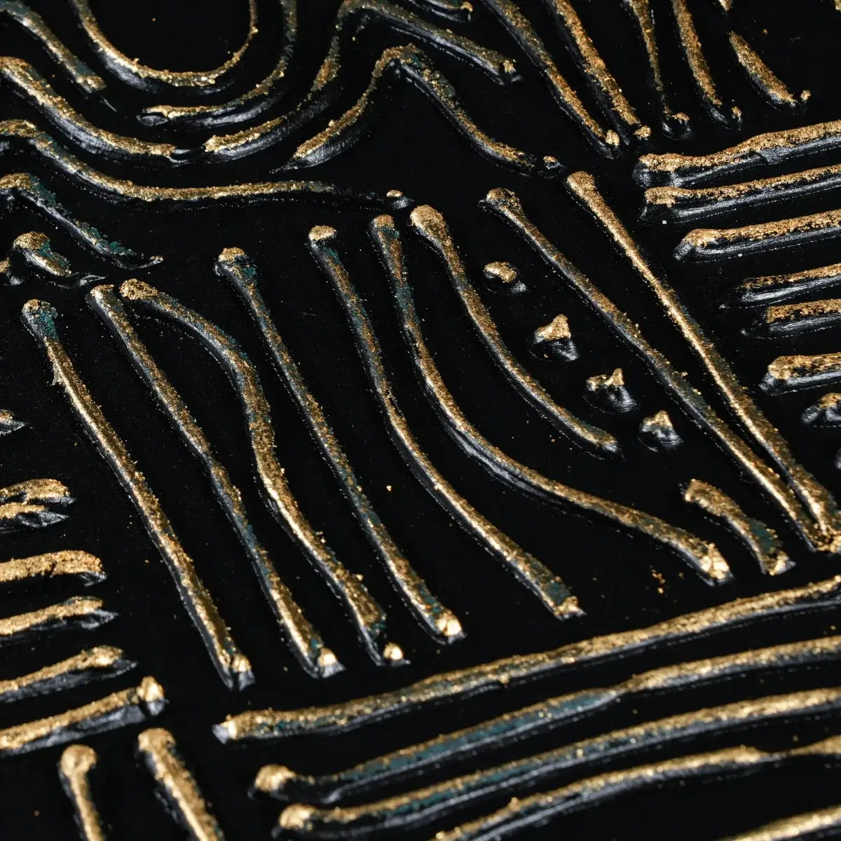 Midnight Mosaic: Textured Black and White Abstract Painting with Geometric Patterns