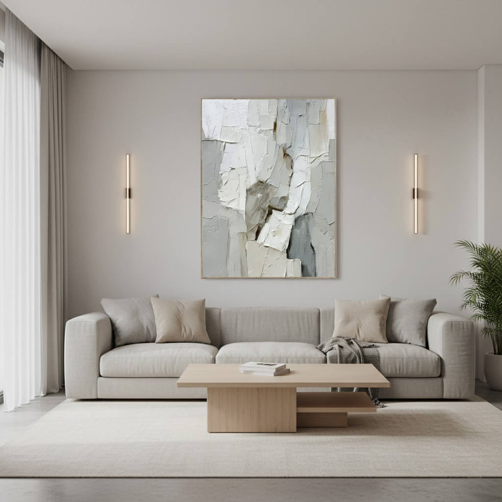 Limestone Layers: Textured Neutral Abstract Painting for Minimalist Home Decor