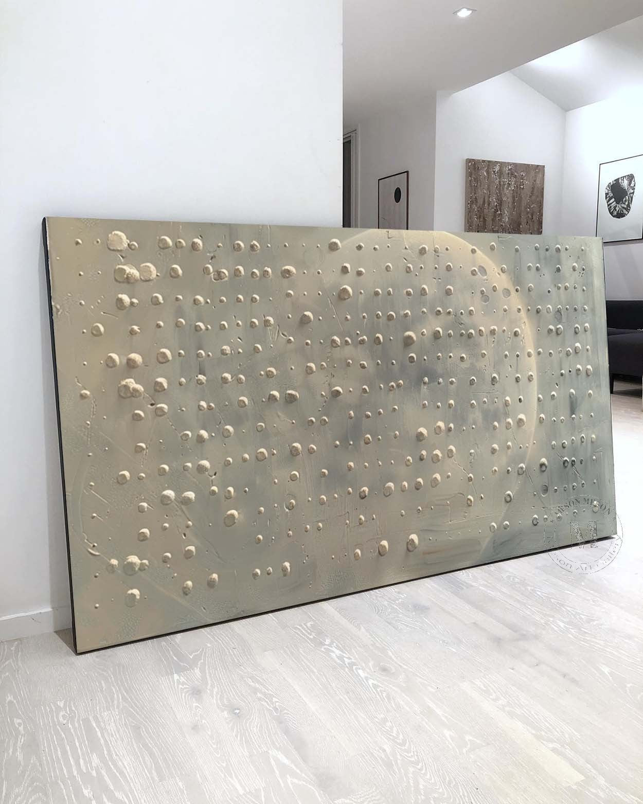 Wabi Sabi Neutral Moon Textured Wall Art, Large Minimal Abstract Canvas for Living Room