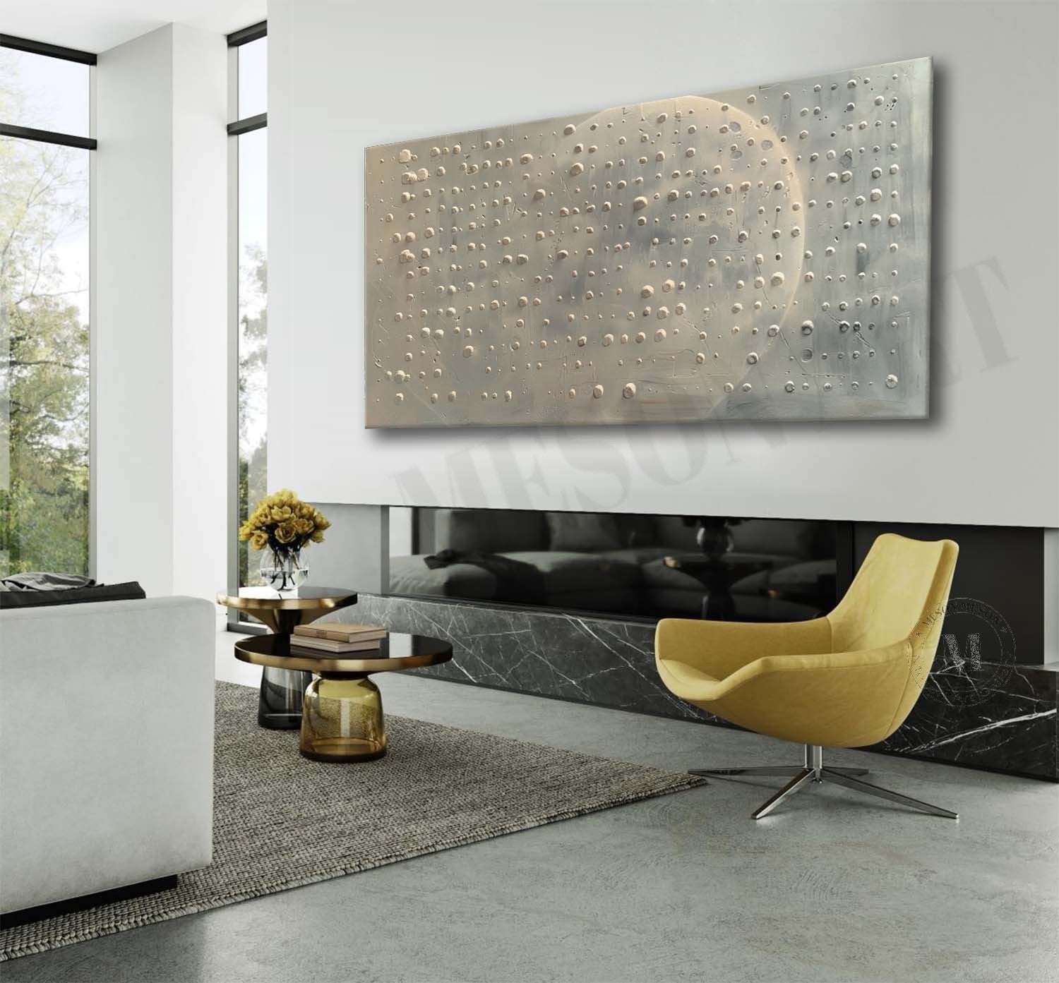 Wabi Sabi Neutral Moon Textured Wall Art, Large Minimal Abstract Canvas for Living Room