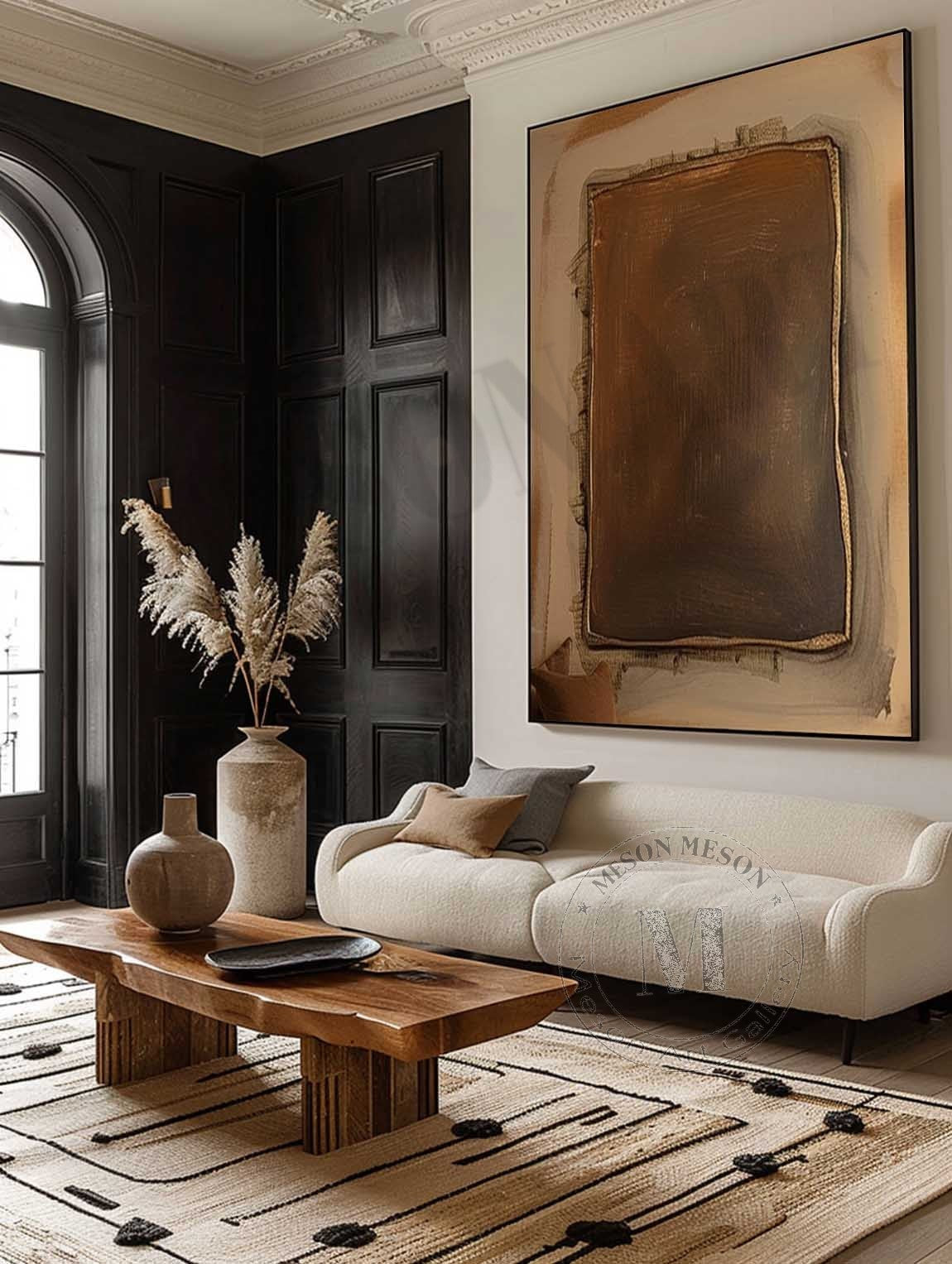 Wabi Sabi Brown Neutral Textured Wall Art, Minimal Abstract Canvas for Living Room Decor