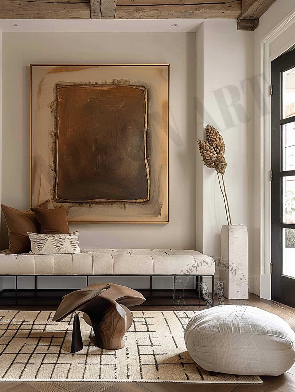 Wabi Sabi Brown Neutral Textured Wall Art, Minimal Abstract Canvas for Living Room Decor