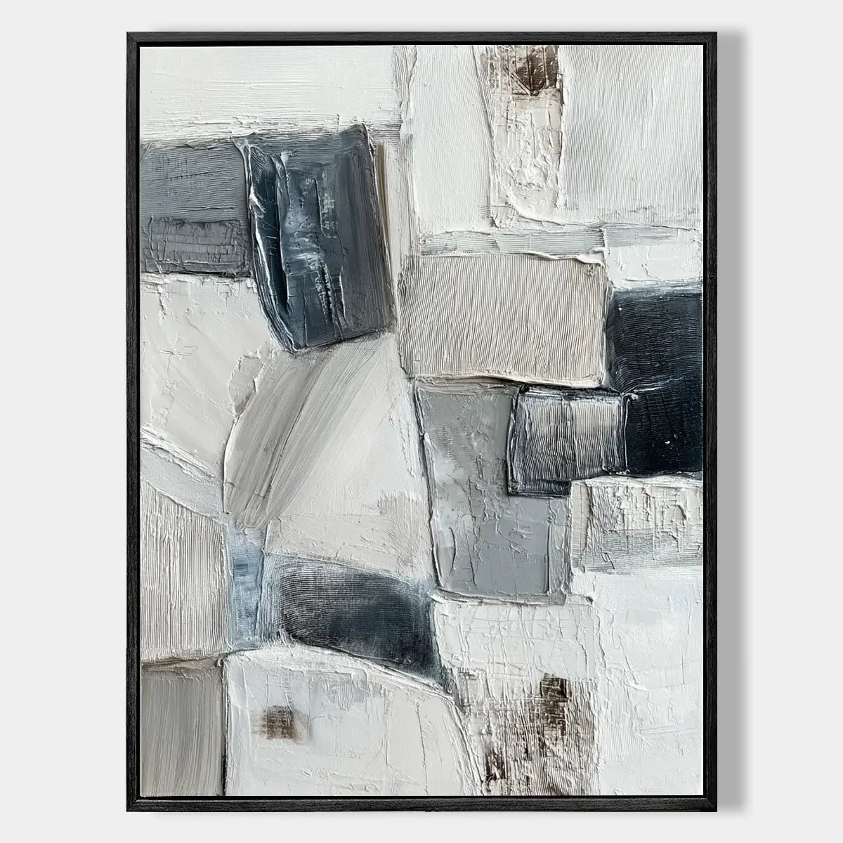 Urban Layers: Textured Black and White Abstract Painting for Modern Wall Decor