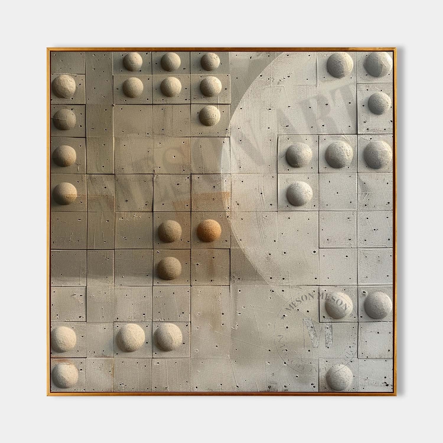Wabi Sabi Neutral Orb Grid Textured Wall Art, Minimal Abstract Square Canvas