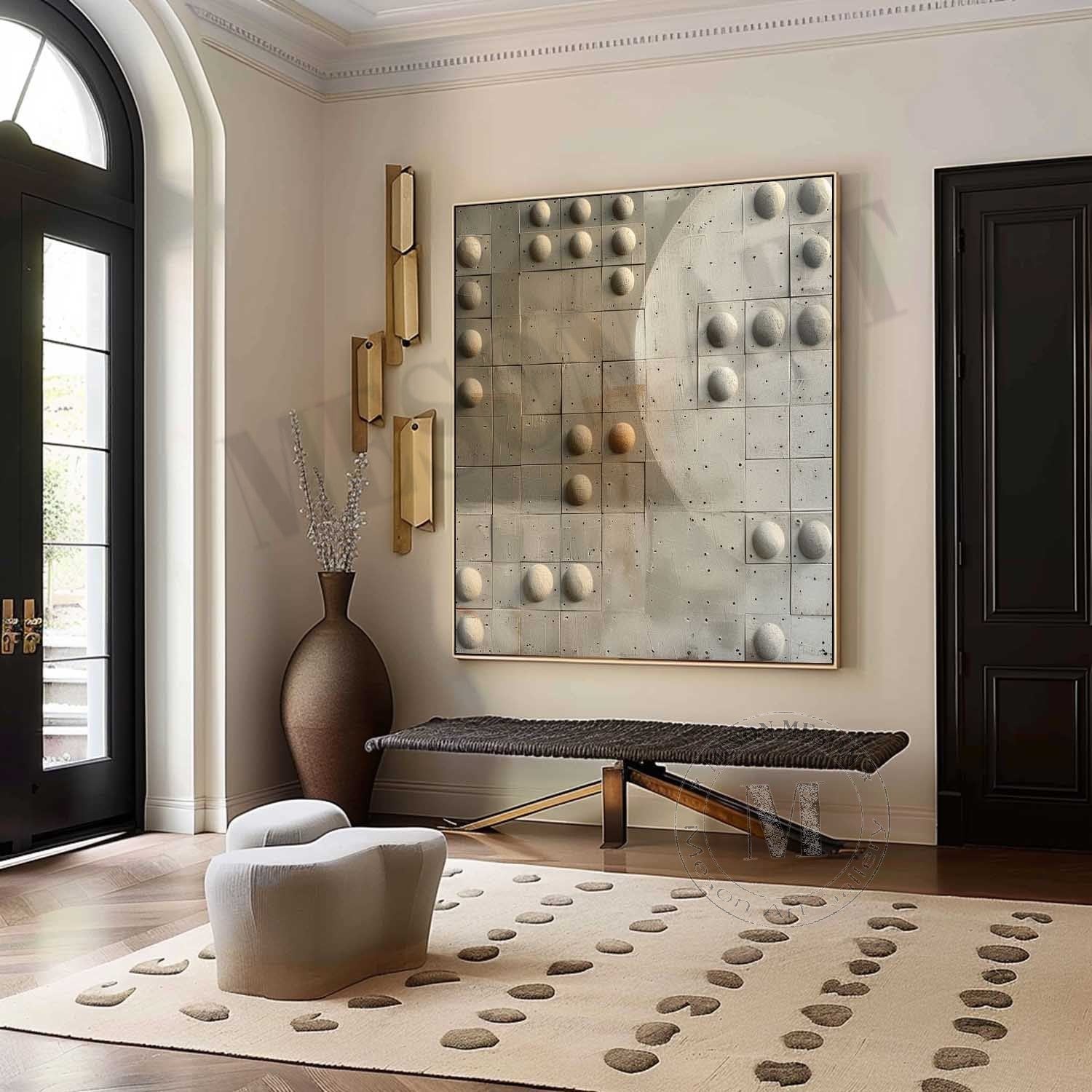 Wabi Sabi Neutral Orb Grid Textured Wall Art, Minimal Abstract Square Canvas