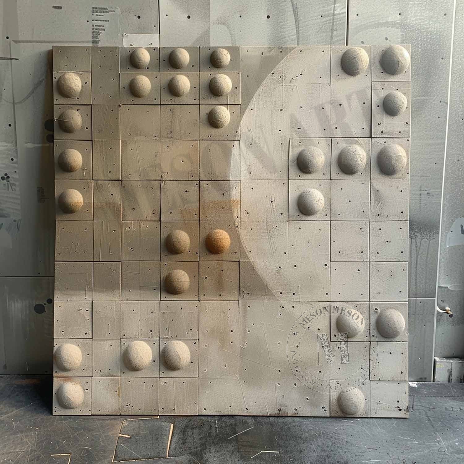 Wabi Sabi Neutral Orb Grid Textured Wall Art, Minimal Abstract Square Canvas