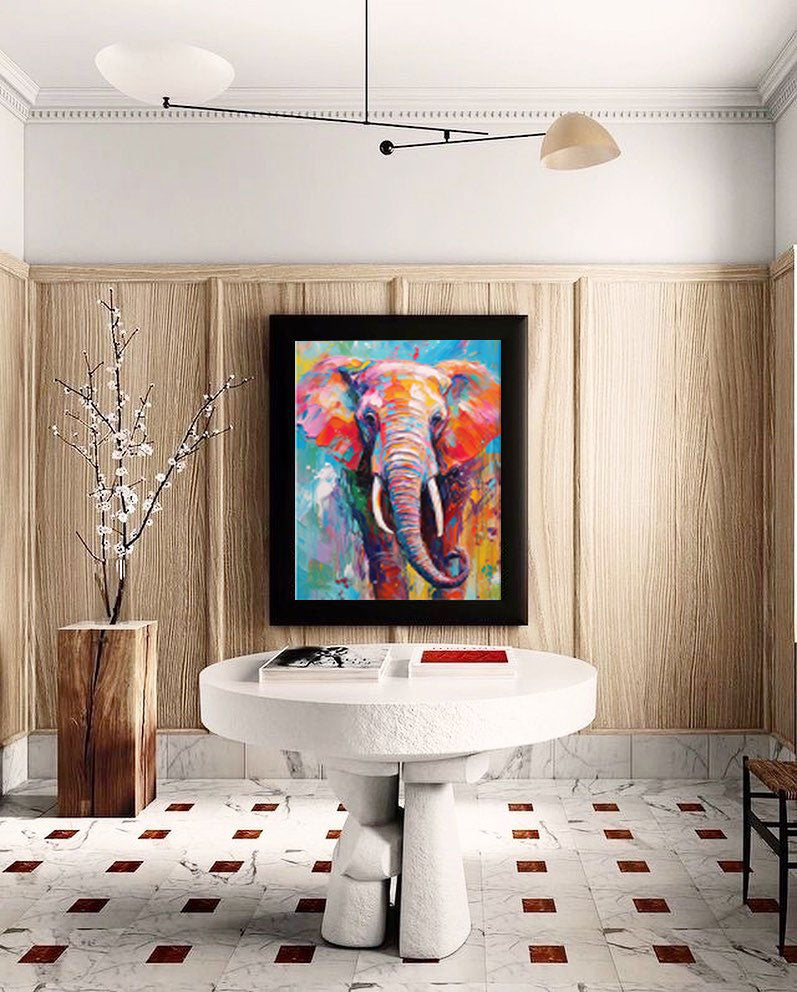 Chromatic Spirit: Vibrant Elephant Wall Art for Living Room Decor