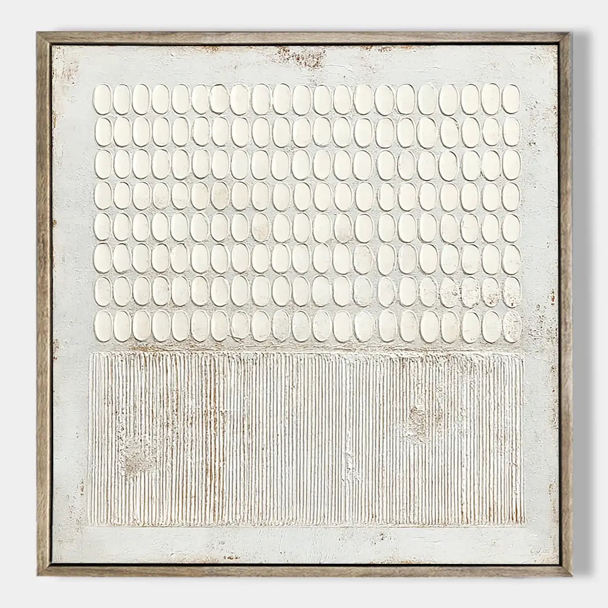 White Rhythm: Textured White Wabi Sabi Painting with 3D Geometric Relief
