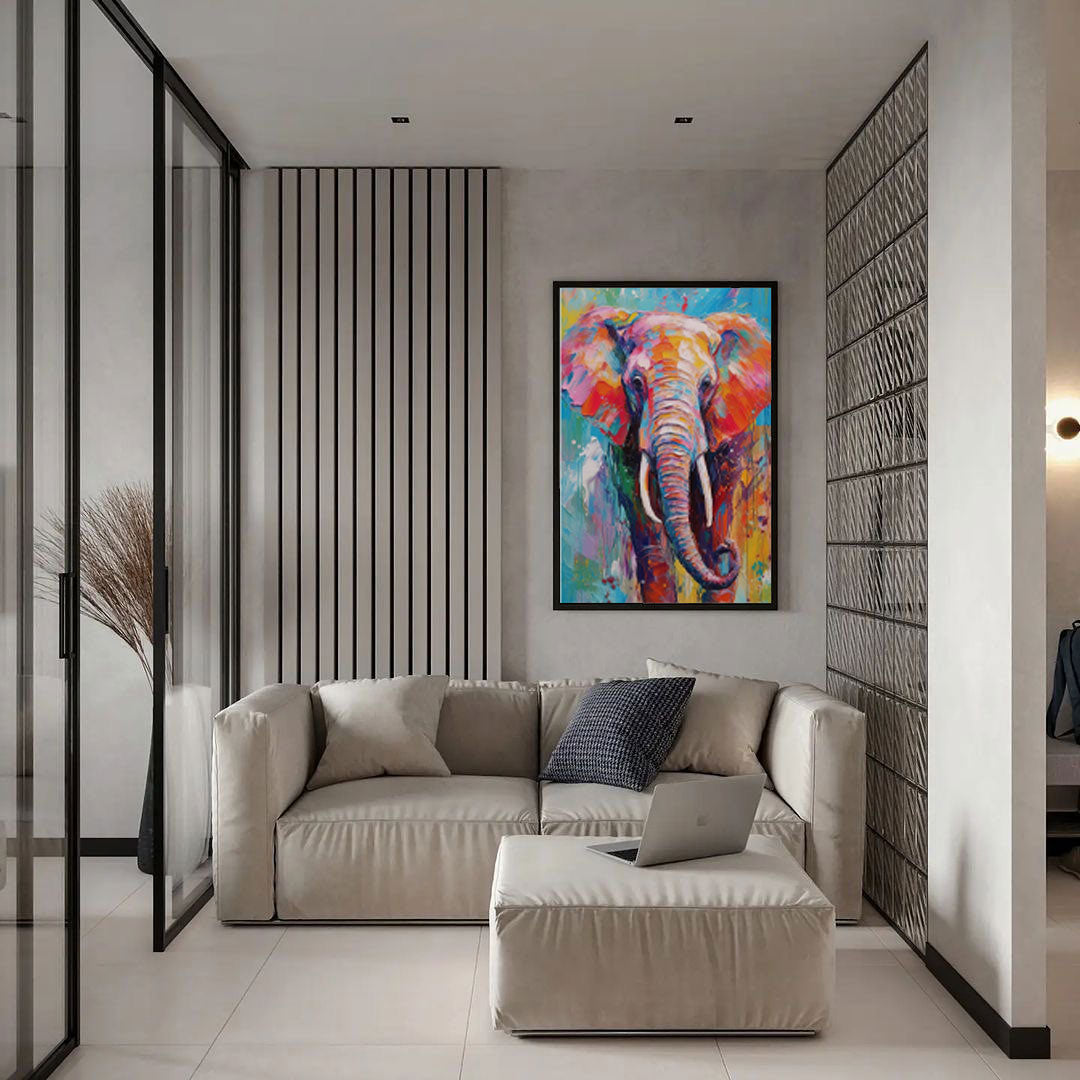 Chromatic Spirit: Vibrant Elephant Wall Art for Living Room Decor