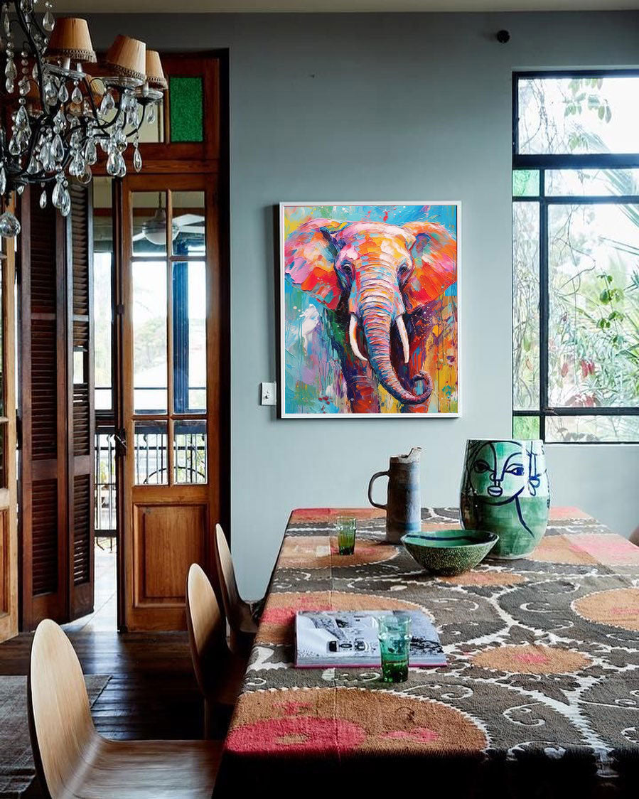 Chromatic Spirit: Vibrant Elephant Wall Art for Living Room Decor