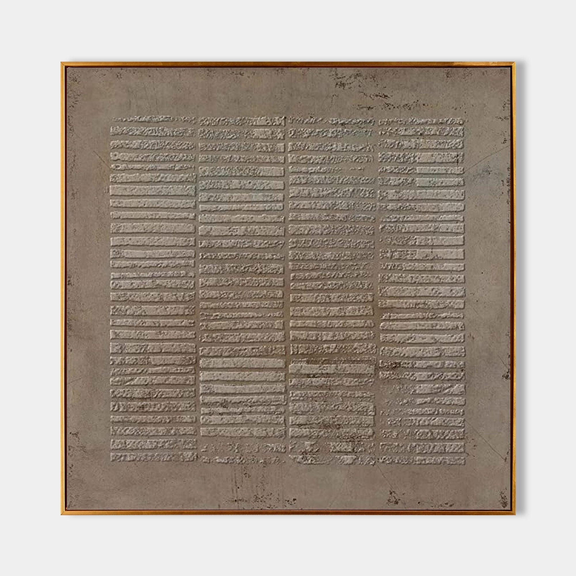 Wabi Sabi Neutral Grid Textured Wall Art, Minimal Abstract Square Canvas for Living Room
