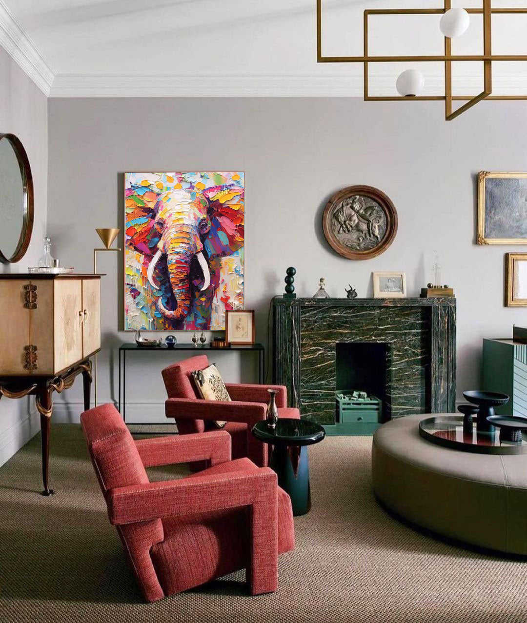 Chromatic Spirit: Vibrant Elephant Wall Art for Living Room Decor