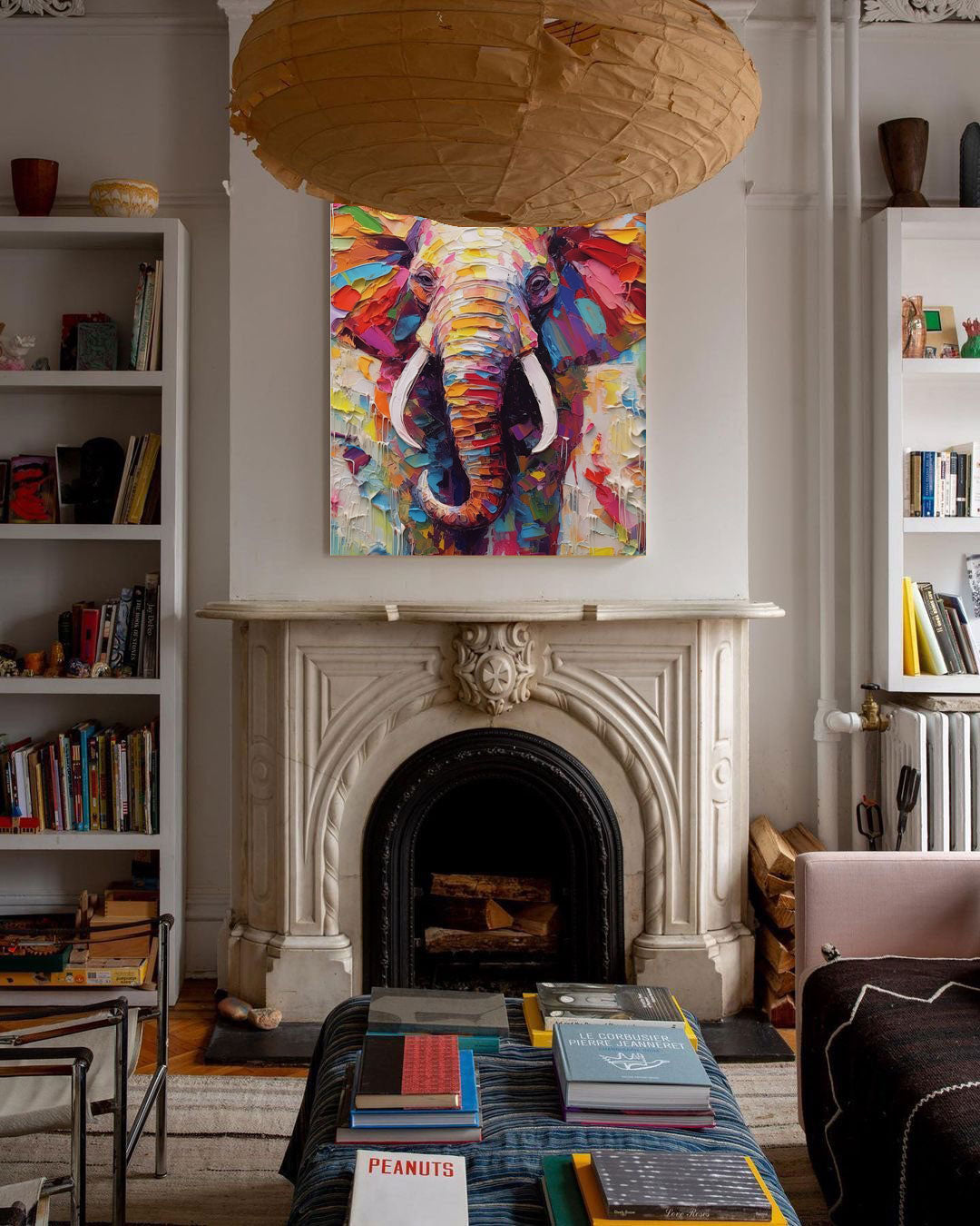 Chromatic Spirit: Vibrant Elephant Wall Art for Living Room Decor