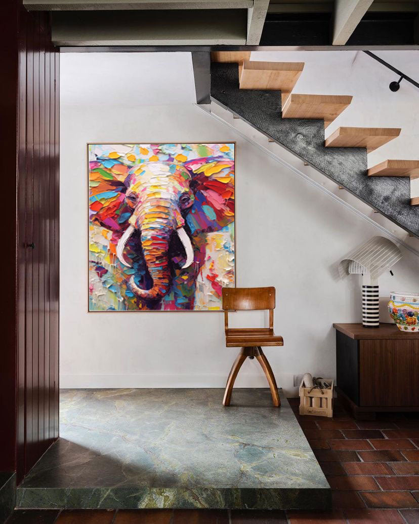 Chromatic Spirit: Vibrant Elephant Wall Art for Living Room Decor