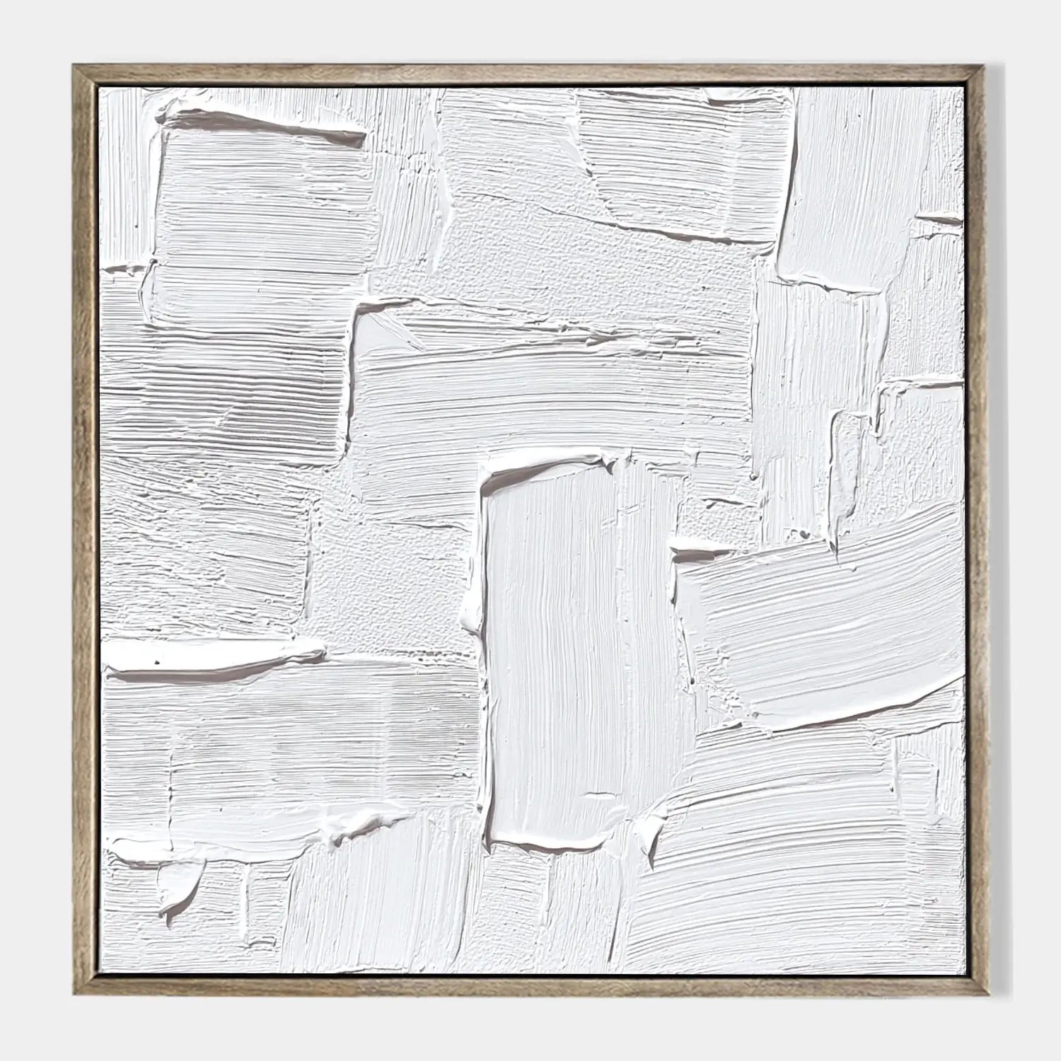 Pure Structure: Textured White Abstract Painting with 3D Geometric Relief