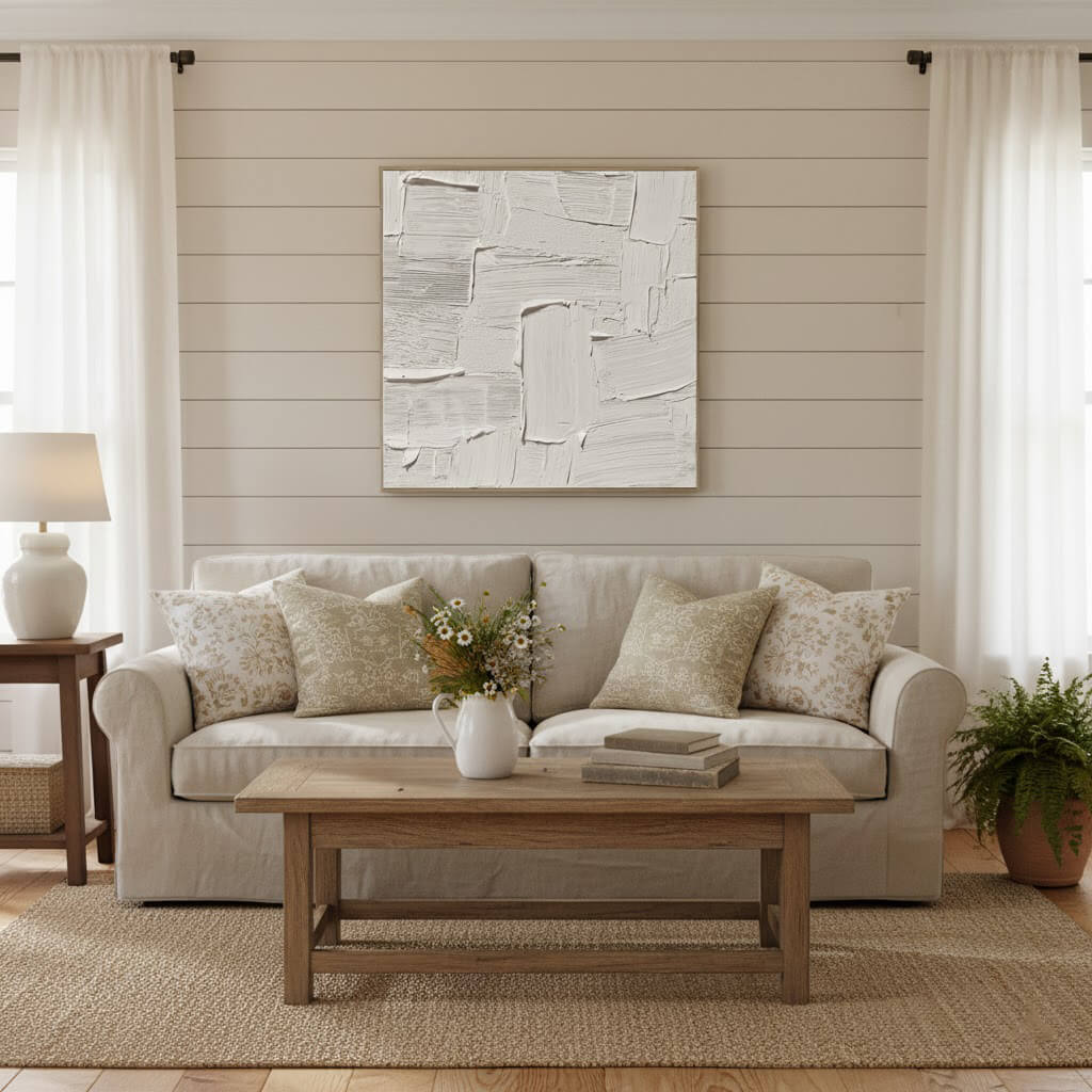Pure Structure: Textured White Abstract Painting with 3D Geometric Relief