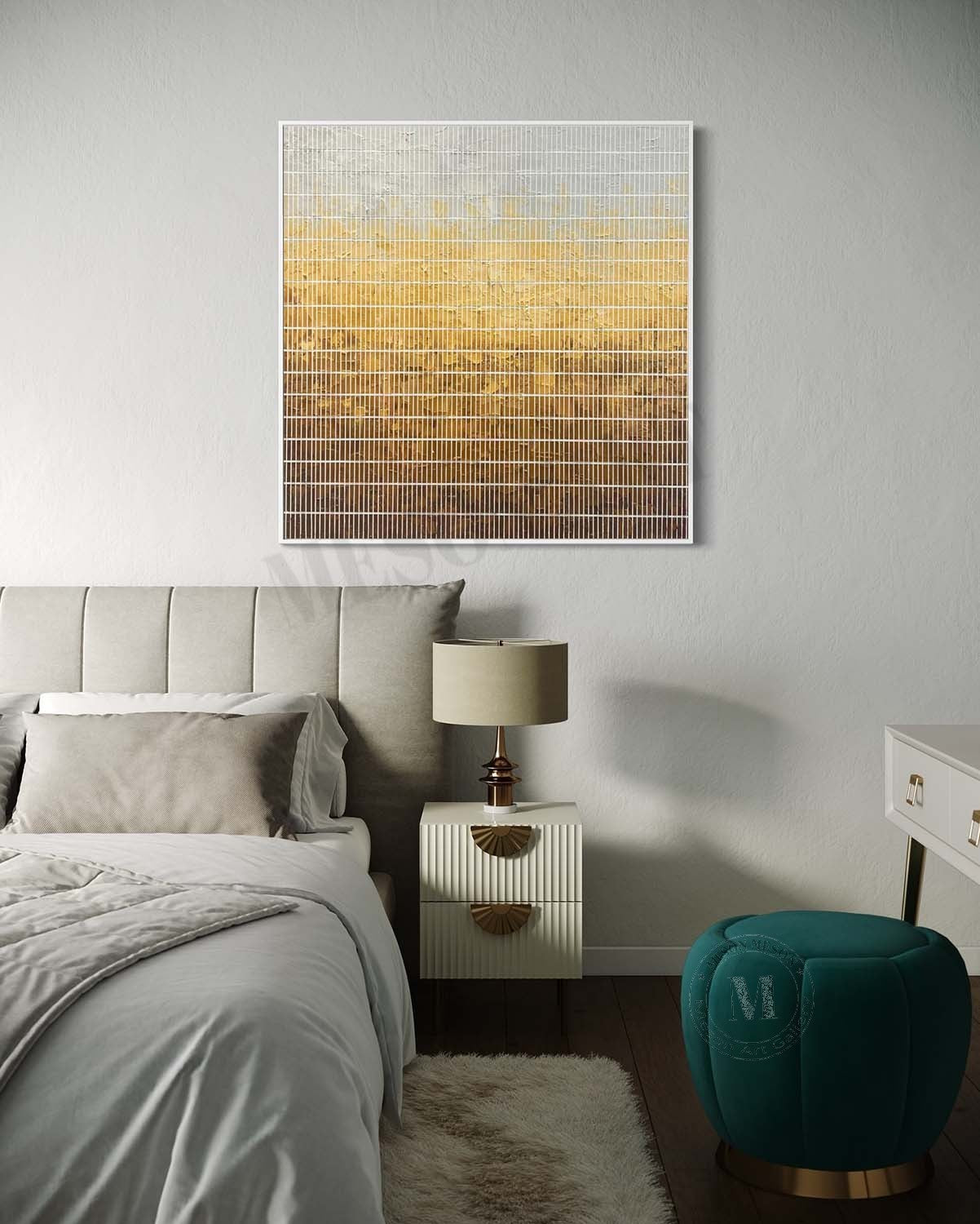 Wabi Sabi Gold Gradient Grid Textured Wall Art, Minimal Abstract Square Canvas for Living Room