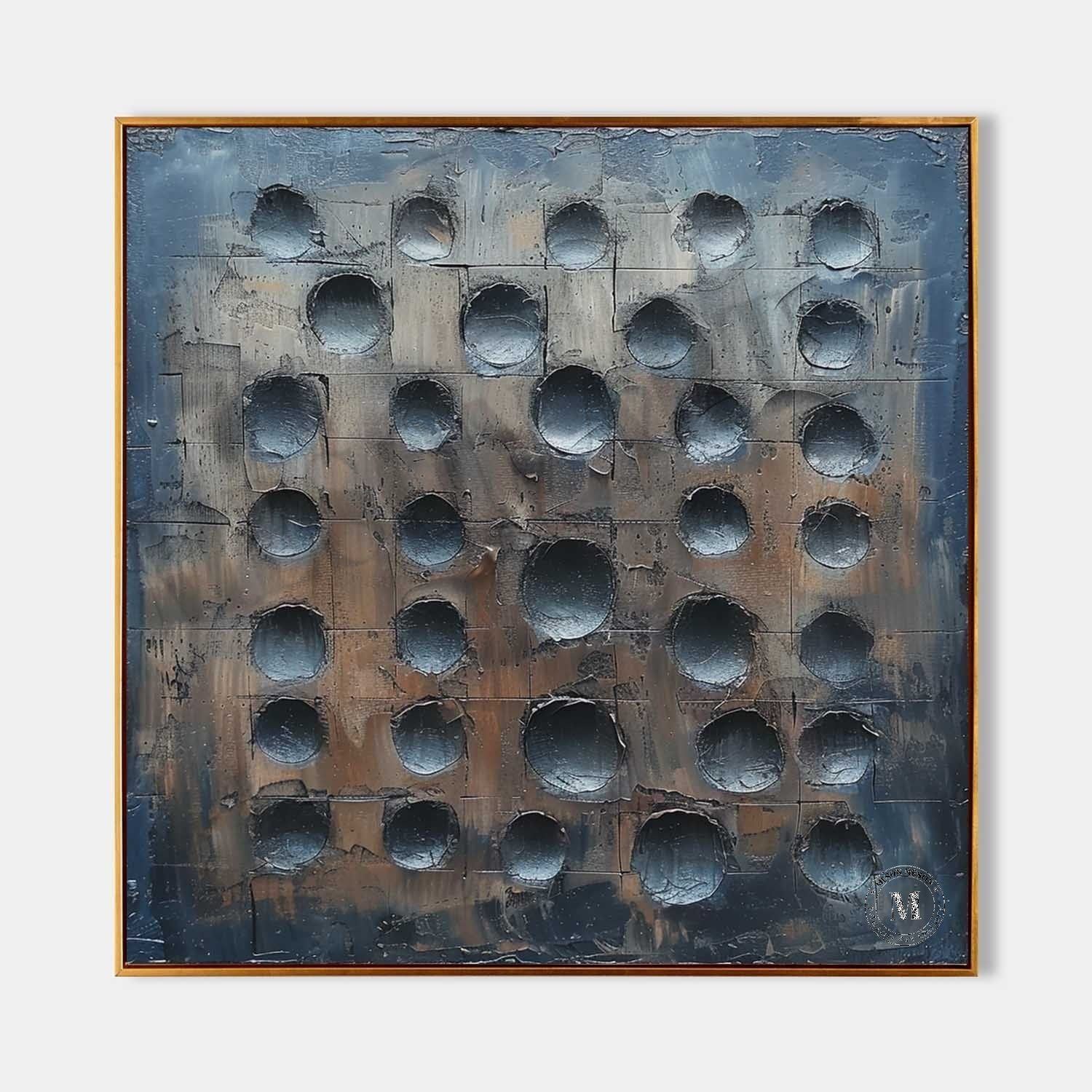 Lunar Grid: Industrial Wabi Sabi Textured Wall Art with 3D Recessed Craters