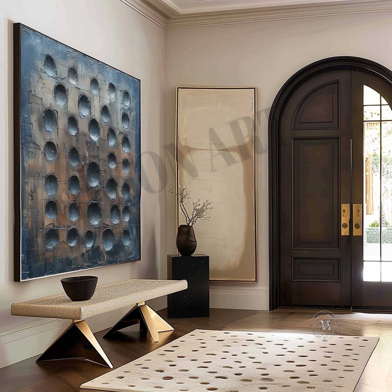Lunar Grid: Industrial Wabi Sabi Textured Wall Art with 3D Recessed Craters